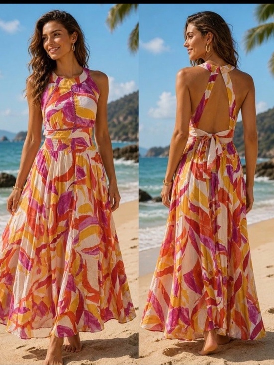 Abel The Label Dresses & Skirts - EUC Anthropologie Abel the Label Rumi Maxi Dress XS Halter Smocked Open Back